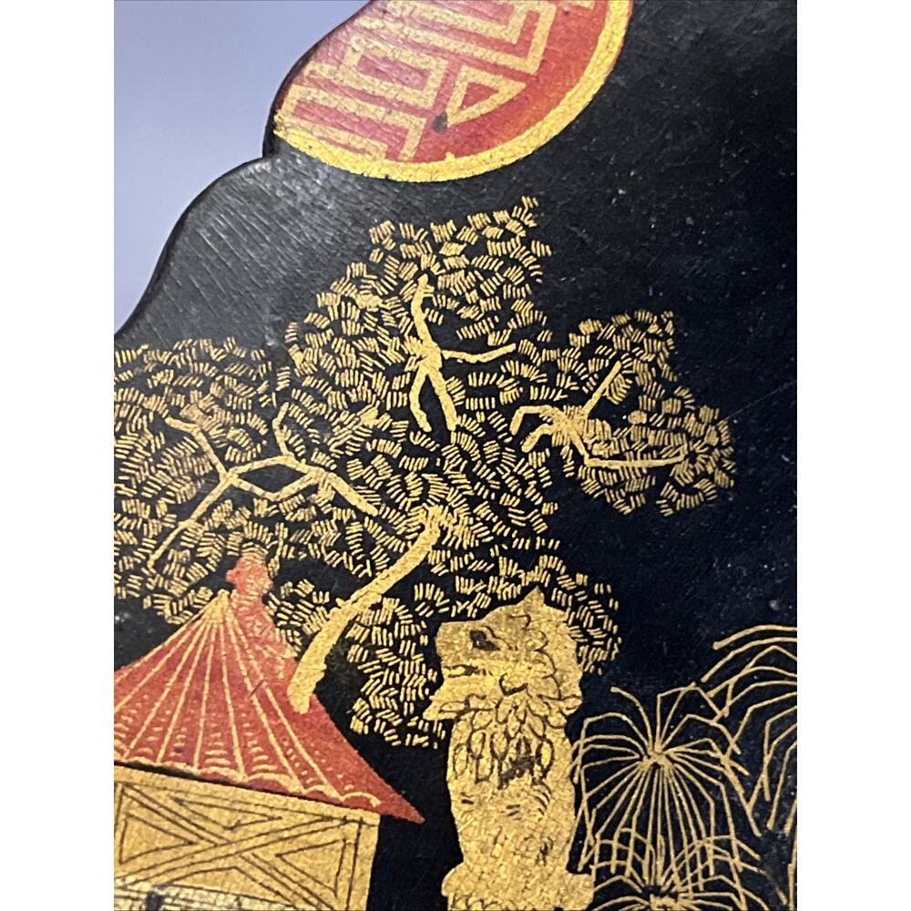 Antique Chinese decorated lacquered footed Wooden plate Mid 19th century - Picture 7 of 8